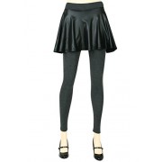 ililily Women's Soft Winter Treggings with Faux Leather Flare Skirt Skinny Pants - Flats - $9.99 