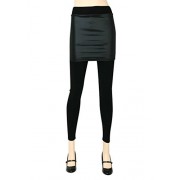 ililily Women's Soft Winter Treggings with Faux Leather Skirt Skinny Pants - Flats - $9.99 