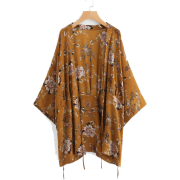 #kimono #brown #tan #flowers #white - Jaquetas e casacos - 