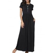 levaca Women's Summer Short Sleeve Plain Pockets Casual Pleated Flowy Long Dress - ワンピース・ドレス - $19.99  ~ ¥2,250