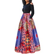 lexiart Two Pieces Dresses for Women Floral African Maxi Skirt with Pockets Off Shoulder Top Blouse S-6XL - Платья - $21.50  ~ 18.47€