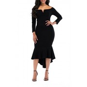 onlypuff Fishtail Dresses for Women Midi Bodycon Dress Long Sleeve V Neck Cocktail Dress - Kleider - $16.99  ~ 14.59€