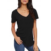 onlypuff Women Sexy V Neck Shirts Short Sleeve Tunic Tops Pocket Solid & Tie Dye - Shirts - $10.99 