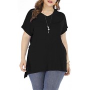 onlypuff Women's Plus Size Tops High Low Casual T Shirts Basic V Neck Tee Tops - Shirts - $13.99 