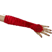 red long fingerless gloves lace satin - 手套 - 