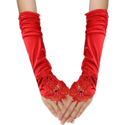 red long fingerless gloves lace satin - Gloves - 