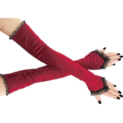 red long fingerless gloves lace velvet - グローブ - 