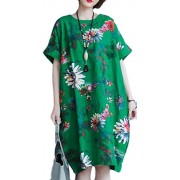 shinianlaile Womens O-Neck Printed Long Sleeves Loose Tunic Dresses - 连衣裙 - $44.94  ~ ¥301.11