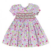 sissymini Infant & Toddler Floral Printed Cotton Hand Smocked Dress Spring Princess - 12M, 18M, 24M, 2T, 3T, 4T - Dresses - $29.99 