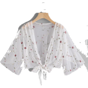 #white #mesh #flowers #see #through - Camisa - curtas - 