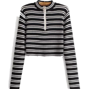 zipper short striped sweater - Long sleeves t-shirts - $25.99 