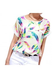 2018 Women Feathers Chiffon Blouse Tops Casual Short Sleeve Loose T-Shirt Topunder - My look - $10.90 