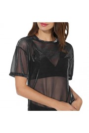 2018 Women Hollow Blouse Transparent Round Neck Top Short Sleeve T-Shirt Topunder - My look - $7.99 
