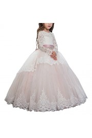 ABaowedding Pink Lace up Long Sleeves Flower Girl First Communion Dresses - Mi look - $55.00  ~ 47.24€
