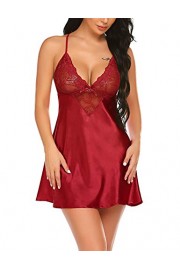 ADOME Women Sleepwear Satin Lingerie Silk Nightgown Lace Babydoll Silky Chemise Nightdress - My look - $2.99 