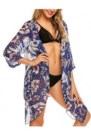ADOME Women's Floral Print Kimono Sheer Chiffon Loose Cardigan Blouses Tops Casual Beach Cover Ups - My look - $26.65 