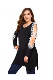 AMZ PLUS Asymmetric Hem Crochet Lace Tunic Blouse Plus Size Womens Long Sleeve Tops - My look - $18.99 
