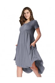AMZ PLUS Plus Size Scoop Neck Short Sleeve Pleated Tunic Casual Dress for Women Gray 4XL - My look - $22.99 