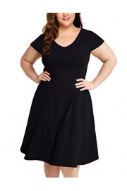 AMZ PLUS Womens Midi Dress Plus Size V Neck Cap Sleeve Wear to Work Casual A-line Dress - My look - $16.99  ~ £12.91