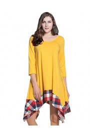 AMZ PLUS Women's Plus Size 3/4 Sleeve Irregular Hem LooseTunic Tshirt Dress(2XL, Yellow£ - My look - $16.99 