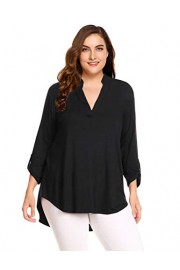 AMZ PLUS Women's Plus Size Tunic Shirts 3/4 Cuffed Sleeves V Neck Flowy High Low Tops Black 3XL - My look - $20.99 