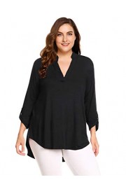 AMZ PLUS Women's Plus Size Tunic Shirts 3/4 Cuffed Sleeves V Neck Flowy High Low Tops Black 3XL - My时装实拍 - $20.99  ~ ¥140.64