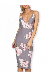 AOOKSMERY Women Bodycon Sexy Summer Backless Straps V-Neck Elegant Floral Midi Dress - My look - $15.99  ~ £12.15