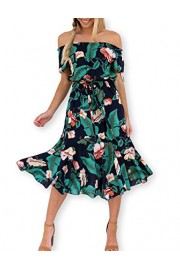 AOOKSMERY Women Elastic Off-The-Shoulder Short Sleeve Banana Leaf Print Maxi Dress - My look - $17.99 