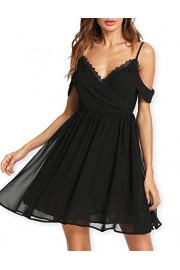AOOKSMERY Women Lace Sexy Trim Wrap V-Neck Spaghetti Straps Off-The-Shoulder Short Sleeve Backless Party Dress - Moj look - $22.99  ~ 19.75€