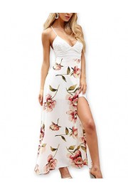 AOOKSMERY Women Lace Spaghetti Straps Backless Forking Floral Print Maxi Dress - My look - $20.99 