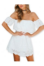 AOOKSMERY Women Off Shoulder Short Sleeve Loose Mini Dress - Moj look - $19.99  ~ 17.17€
