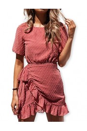 AOOKSMERY Women Ruffles Short Sleeve Backless Chiffon Dress - Mein aussehen - $22.99  ~ 19.75€