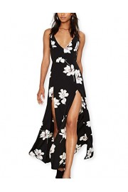AOOKSMERY Women Summer Deep V Neck Backless Chiffon Floral Print Casual Maxi Party Dress - Moj look - $19.99  ~ 17.17€