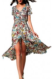 ARANEE Women's Sexy Split Floral Off-Shoulder Beach Party Maxi Dress - My look - $15.90  ~ £12.08