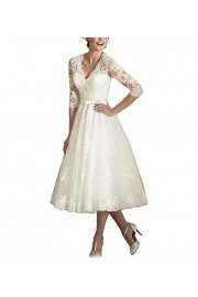 Abaowedding Women's V Neck Long Sleeves Tea Length Short Wedding Dress - Mi look - $9.01  ~ 7.74€