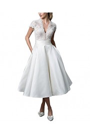 Abaowedding Women's V-Neck Sheer Back Tea-Length Elegant Wedding Gowns Bridal Dress - Mi look - $75.99  ~ 65.27€