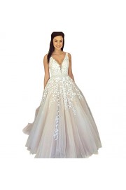 Abaowedding Women's Wedding Dress for Bride Lace Applique Evening Dress V Neck Straps Ball Gowns - Mi look - $10.98  ~ 9.43€