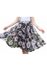Afibi Womens Chiffon Floral Elastic High Waist Pleated Skater Knee Length Skirt - O meu olhar - $12.99  ~ 11.16€