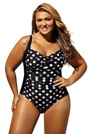 Aleumdr Womens Black White Polka Dot One Piece Swimsuit Plus Size XL - XXXXL - Myファッションスナップ - $19.99  ~ ¥2,250