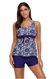 Aleumdr Womens Floral Printed Tank Top Ties Tankini Swimsuit with Swim Shorts - Myファッションスナップ - $19.99  ~ ¥2,250