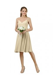 Alicepub Short V-Neck Bridesmaid Dress Chiffon Spaghetti Evening Party Prom Gown - My look - $49.99 