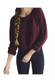 Allonly Women Wine red Long-sleeved Round Neck Pullover Crop top Sweater - Mój wygląd - $13.99  ~ 12.02€
