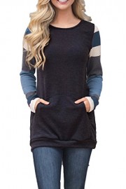 AlvaQ Women Lightweight Color Block Long Sleeve Sweatshirt Kangaroo Pouch Tunics - Moj look - $19.99  ~ 126,99kn