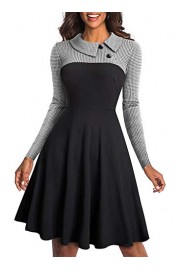 AlvaQ Women Long Sleeve Vintage Lapel Colorblock A-Line Swing Dress - Moj look - $15.99  ~ 101,58kn