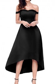 AlvaQ Women Off Shoulder High Low Hem Swing Midi Dress - O meu olhar - $50.99  ~ 43.79€