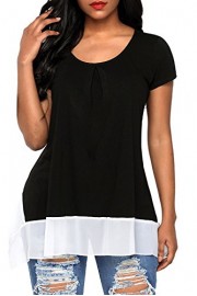 AlvaQ Women Summer Short Sleeve Asymmetric Chiffon Hem Loose T-Shirt Tops Blouses - My look - $9.99 
