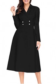 AlvaQ Women's Long Sleeve Wrap V Neck Lapel Buttons A Line Skater Dress - Moj look - $26.99  ~ 171,46kn