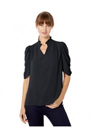 Amazon Brand - Lark & Ro Women's Half Sleeve Ruffle Neck Woven Blouse - My look - $25.00  ~ £19.00