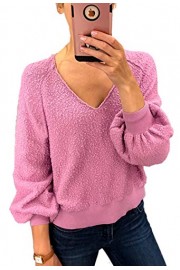 Angashion Women Sweatshirts - Long Sleeve V Neck Fleece Fuzzy Loose Pullover Sweater Tops - O meu olhar - $21.99  ~ 18.89€