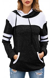 Angashion Womens Hooded Sweatshirts Striped Color Block Drawstring Pullover Hoodies with Kangaroo Pocket - Moj look - $21.99  ~ 18.89€